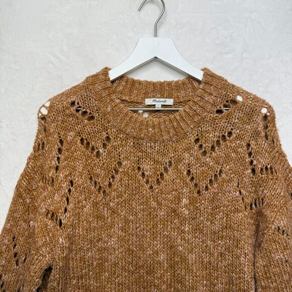 MADEWELL Pointelle Bubble Sleeve Wool Blend Oversized Sweater Acorn Brown Sz S - Picture 6 of 10